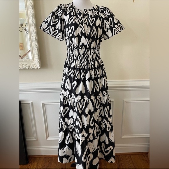 New Anthropologie Somerset Black Hearts Plum Maxi Dress - Picture 4 of 6